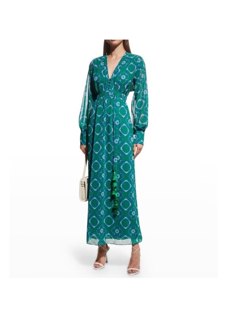Alexis Green & Blue Floral Geometric Long Sleeve Maxi Dress